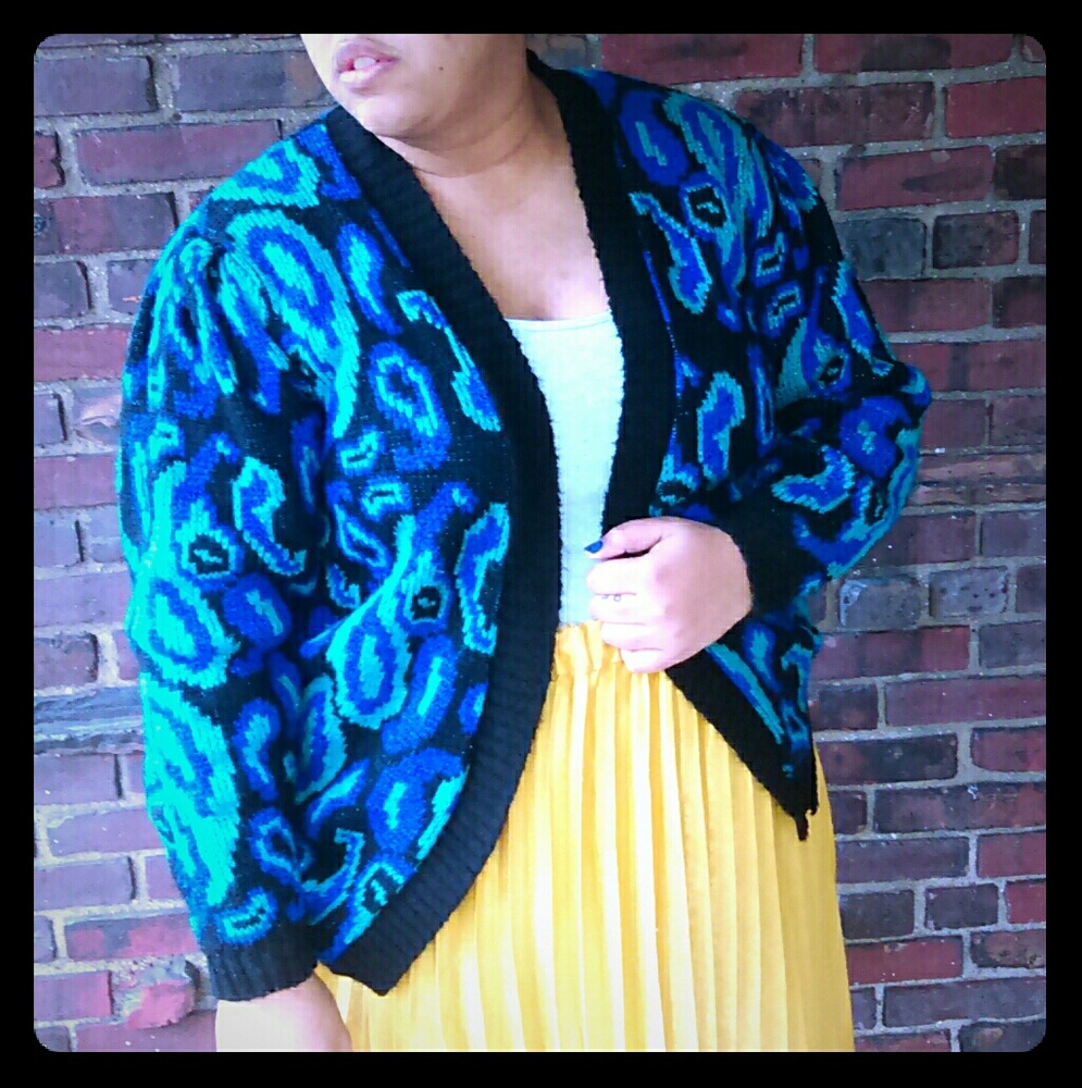 Paisley Pattern Knit Cardigan Size M